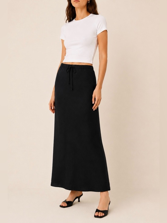 Warehouse Dresses & Skirts - Black 100% Black Linen Drawstring Waist A-Line Maxi Skirt 6 Warehouse